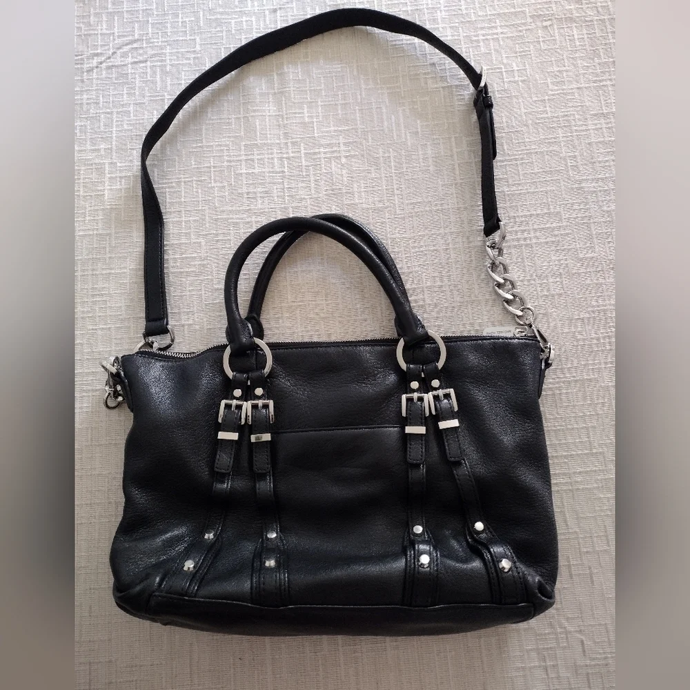 MICHAEL KORS Pebbled Black Leather Satchel Crossbody Medium  Bag